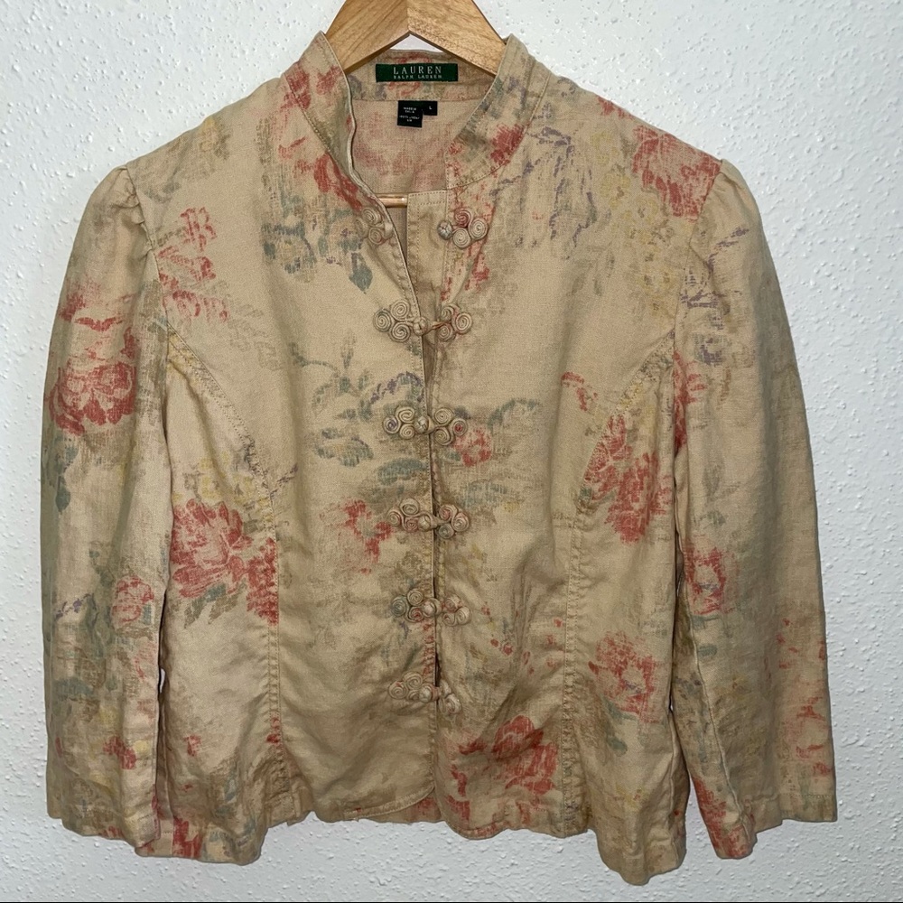RALPH LAUREN Linen Floral Shirt Jacket Lagenlook cottagecore grannycore L
